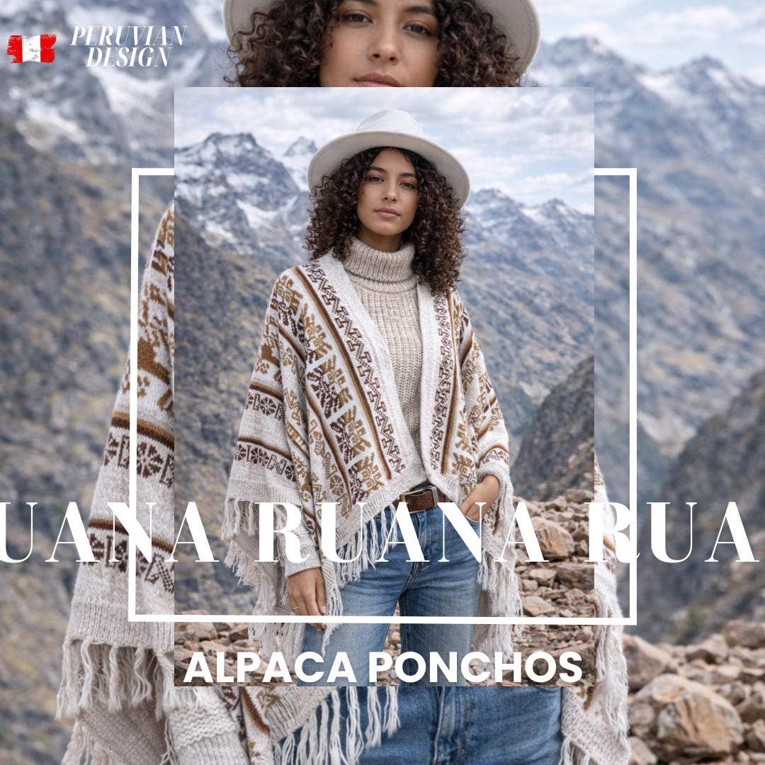 Winter Llama Ruana • Warm Winter Essential • Peruvian Wool Poncho With ...