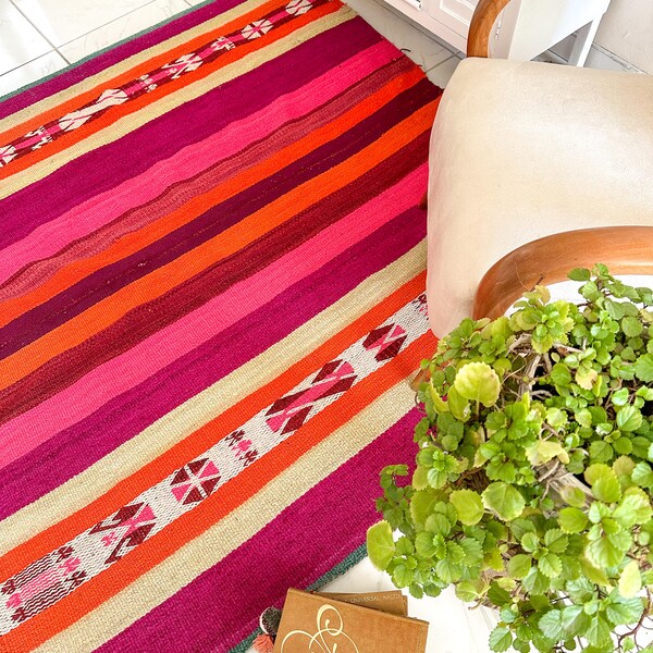 Vibrant Colored Carpet • Wool Frazada Rug •  Peru Tapestry