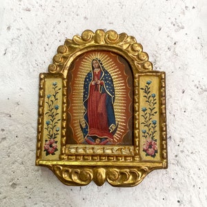 Virgen de Guadalupe • Impresionante Retablo Colonial de Escuela Cusqueña • Hermosa obra peruana hecha a mano