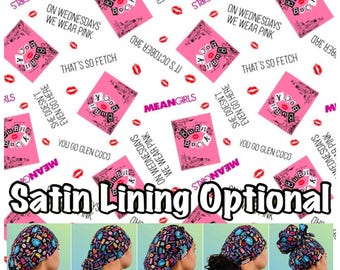 Mean girls Scrub cap with satin lining, ponytail, euro, high bun, bouffant, men’s surgical tie back, women’s silk medical hat, dental cap