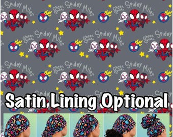 Super hero Scrub cap with satin lining, ponytail, euro, high bun, bouffant, men’s surgical tie back, women’s silk medical hat, Scrub hat