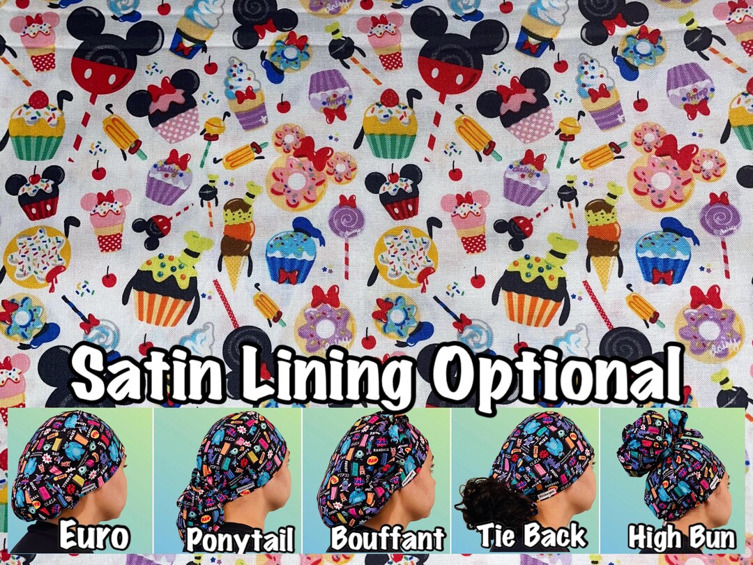 Mouse Zip Lining Mouse Scrub Cap With Satin Lining Option- Euro Ponytail Tie Back ...