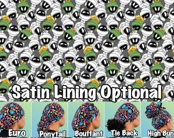 Cartoon Scrub Cap With Satin Lining Option- Euro Ponytail Tie Back Bouffant High Bun