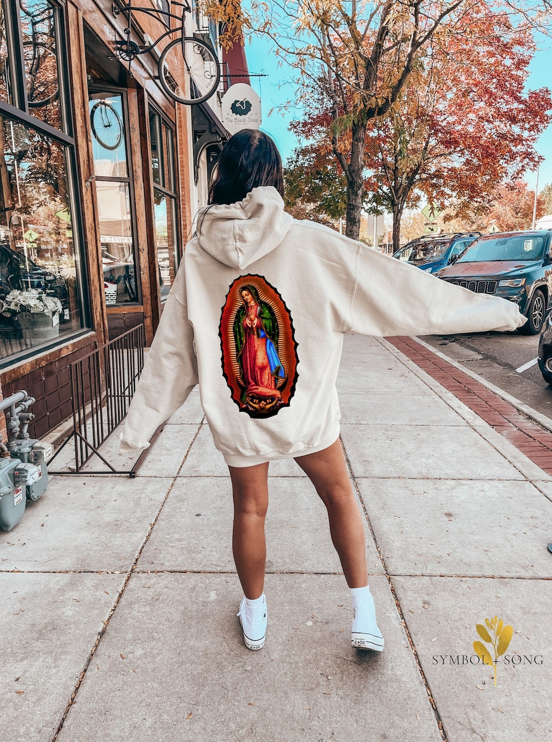 ワンピース Mary logo hoodie dress AM1421 Amazon.com: SHENHE Women's Graphic Loose Fit Virgin Mary