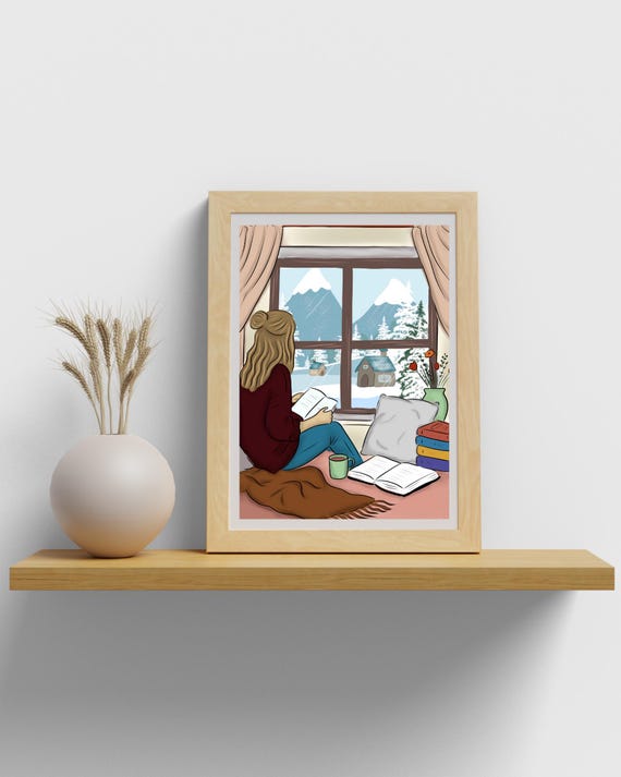 Winter Window Illustration: Cozy Home Decor (Digital Print)