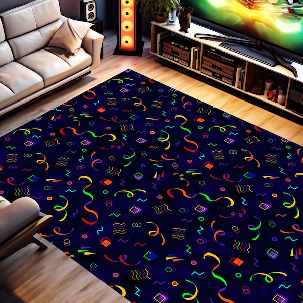 Arcade Carpet, Colorful Area Rug, 80s 90s Trippy Accent Floor Mat, Retro Game Room, Bowling Alley, Man Cave, Home Theater Decor, Gamer Gift