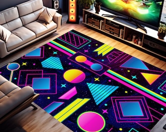 Arcade Carpet, Colorful Area Rug, 80s 90s Trippy Accent Floor Mat