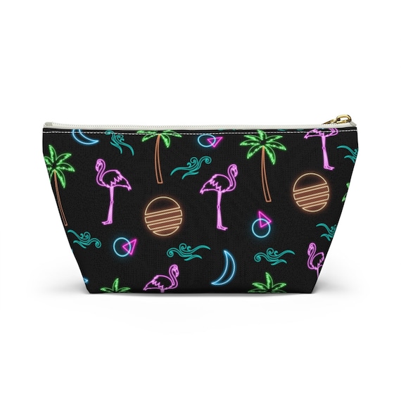Cute Cosmetic Bag, Retro Makeup Bag, Flamingo Pattern, Tropical