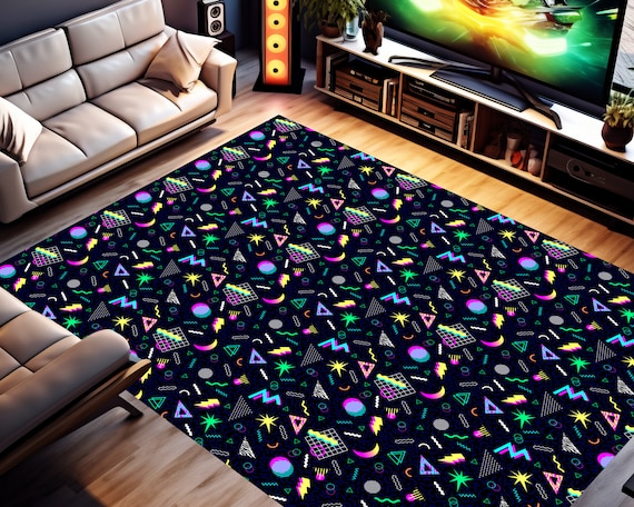 Retro Arcade Carpet, Memphis Design Area Rug, Indoor Outdoor, 80s