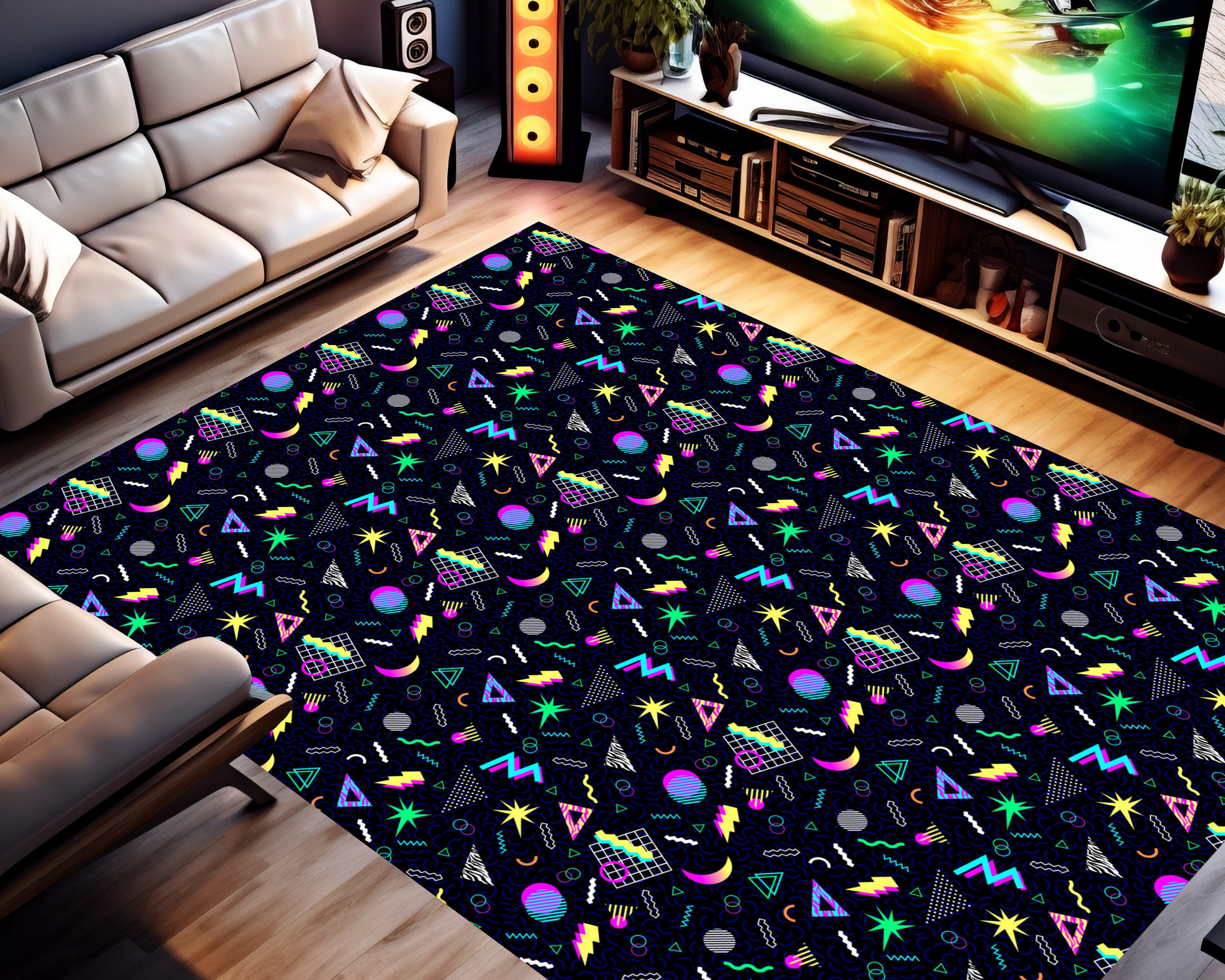 Retro Arcade Carpet, Memphis Design Area Rug, Indoor Outdoor, 80s 90s ...
