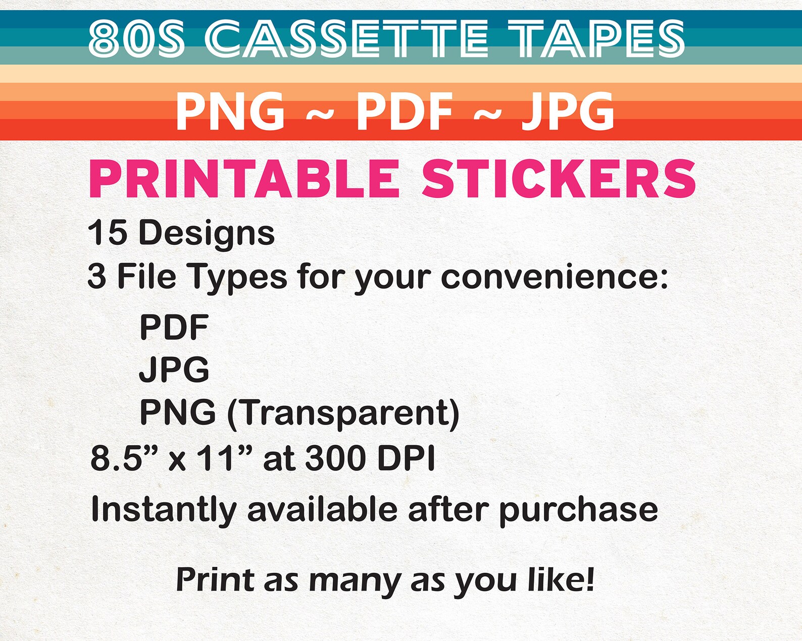 Rock and Roll Cassette Tape PNG JPG PDF Printable Sticker - Etsy