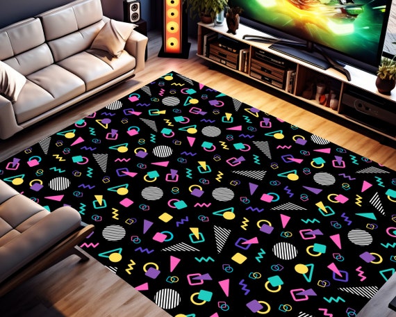 Retro Arcade Carpet Indoor Outdoor Memphis Design Area Rug 80s