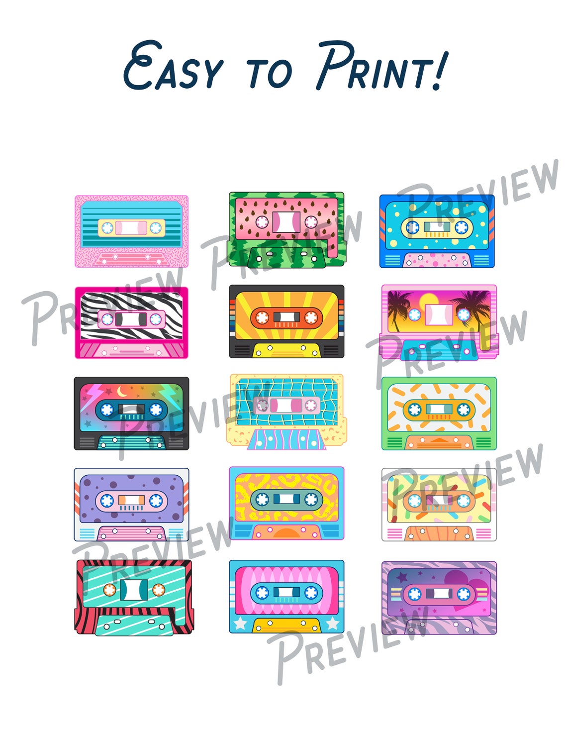 Rock and Roll Cassette Tape PNG JPG PDF Printable Sticker - Etsy