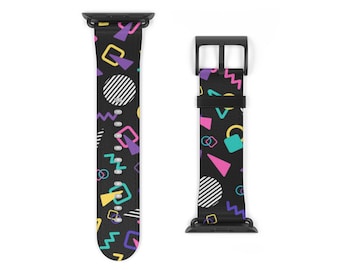 Memphis Style Apple Watch Band 38mm, 40mm, 44mm, 45mm, Retro, Synthwave, Vaporwave, Apple Watch Series 1, 2, 3, 4, 5, 6, 7, SE, Watch Strap