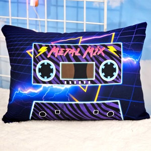 Cassette Tape Throw Pillow, Retro Black Heavy Metal Mixtape, 80s 90s Y2K Vibes, Decorative Home Decor, Lumbar Cushion, Music Lover Gift