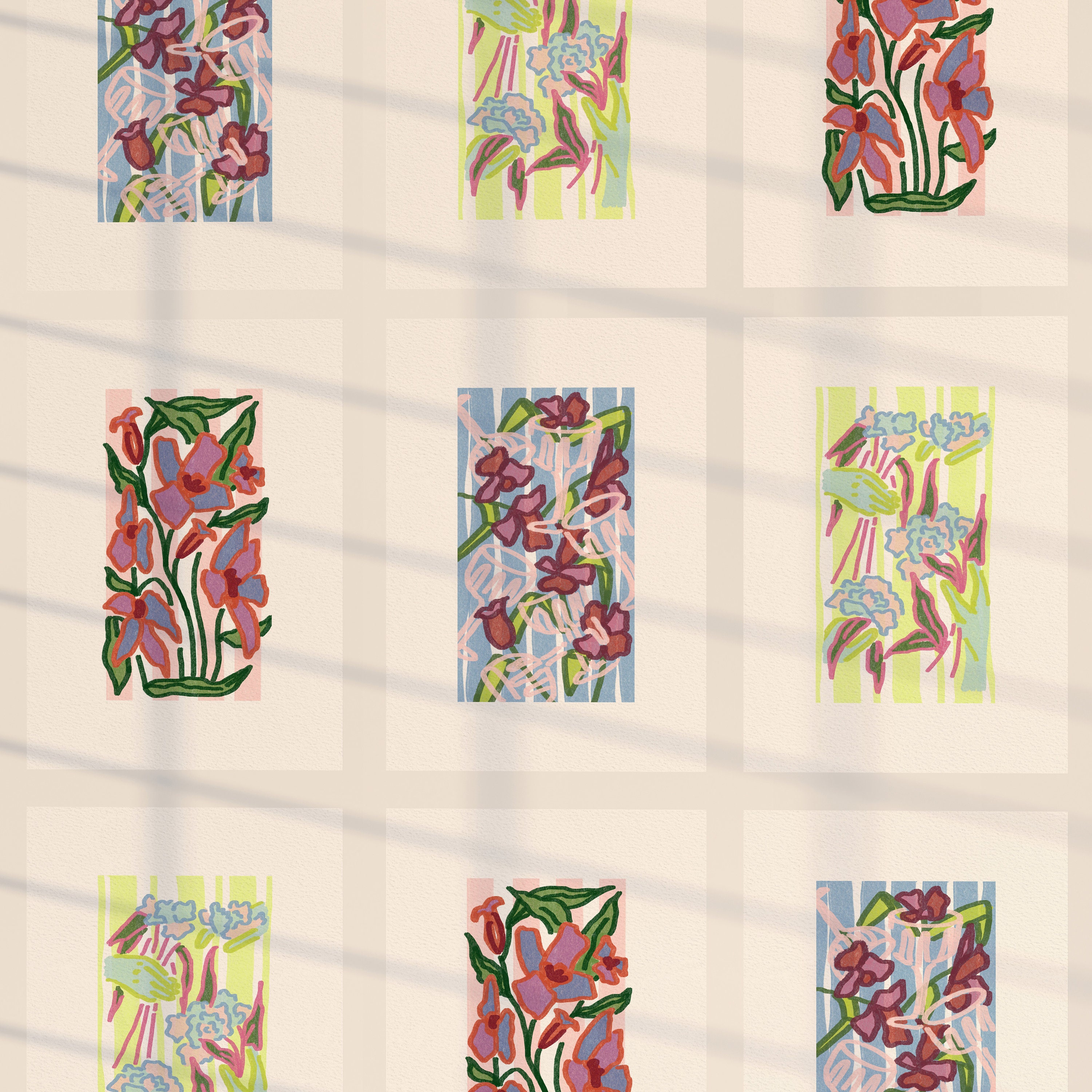 Abstract Botanical Flowers Poster Digital Download Wall Print Colorful ...