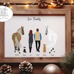Horse, Rider, Dog, Cat Print A4 - Our Family Girl & Boy