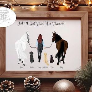 Horse, Rider & Dog Print A4 - A Girl and Her Animals