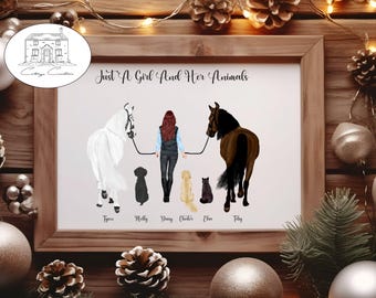 Horse, Rider & Dog Print A4 - A Girl and Her Animals