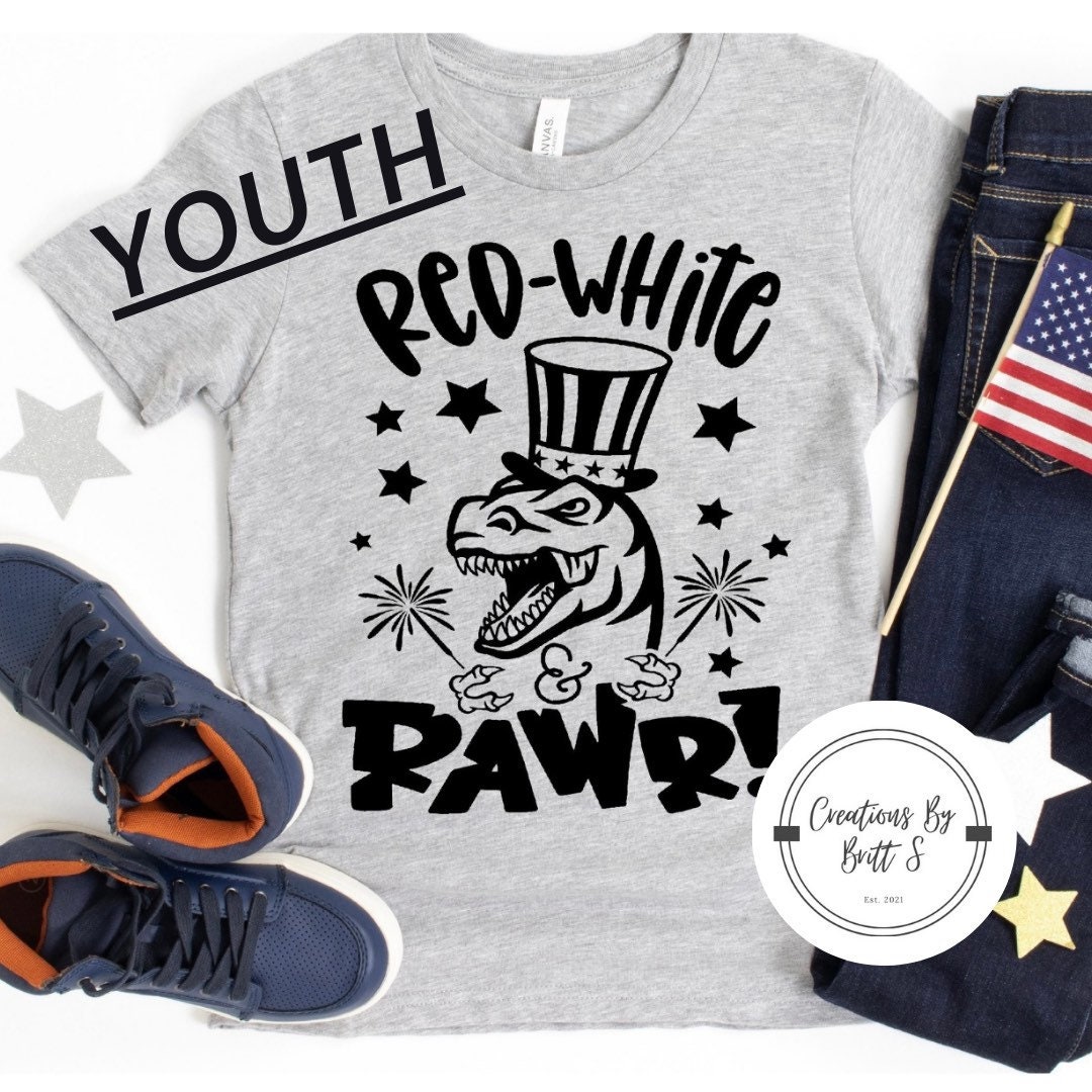 red blue and white graphic tee