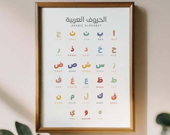 Poster con alfabeto arabo Stampa per bambini arabi Stampa islamica per cameretta dei bambini Parete per cameretta dei bambini araba Arte della parete araba Poster educativo arabo Islam Alif Ba Ta