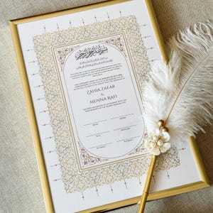 Cadre personnalisé pour contrat Nikkah, cadre certificat Nikkah, certificat de mariage islamique, cadeau de mariage musulman, cadeau stylo Nikkah, contrat Katb Kitab