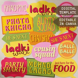 編集可能な一時的な刺青小道具テンプレート 編集可能な小道具 ドルキ装飾 メンディ フォトブース小道具 インドの結婚式の装飾 デジ結婚式 パキスタンの小道具 デジ