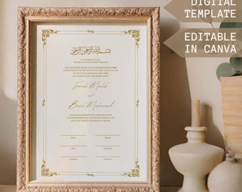 Minimalistische Nikkah Vertragsvorlage Bearbeitbare Nikkah Zertifikatsvorlage Nikah Nama Digital Printable Nikkahnama Vorlage Ehevertrag