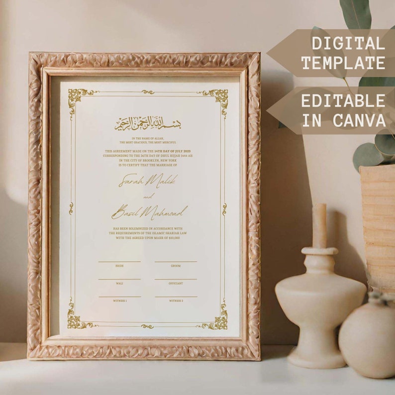 Minimalist Nikkah Contract Template Editable Nikkah Certificate Template