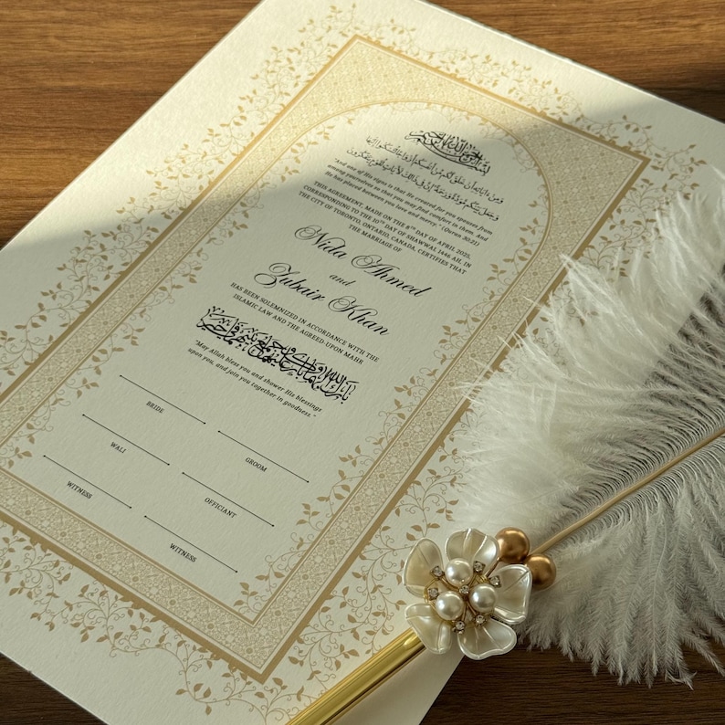 Islamic Marriage Certificate Nikkah Gift Muslim Wedding Feather Pen