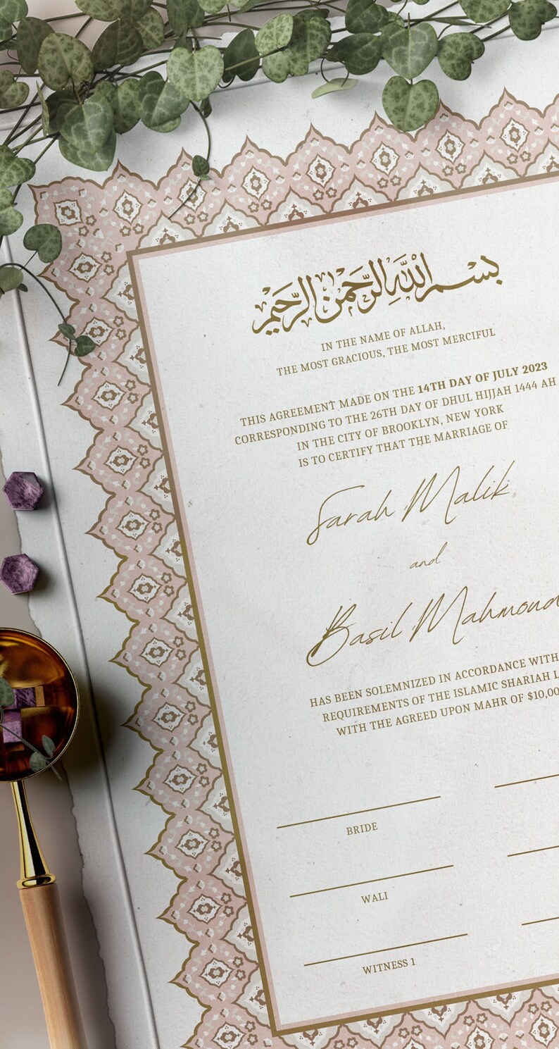 Pink Nikkah Nama Template Nikkah Certificate Template Editable