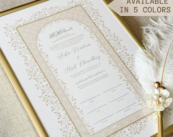 Framed Nikah Certificate Gold Frame Nikkah Contract Islamic Marriage Certificate Nikkah Gift Muslim Wedding Feather Pen Katb Kitab Contract