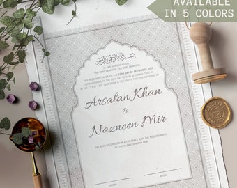 Certificat Nikkah en argent Contrat Nikkah numérique Contrat de mariage islamique en argent Contrat de mariage musulman Nikkah Nama