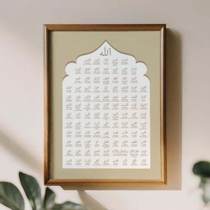 99 Names of Allah Wall Art Allah Names with Meaning Asma ul Husna English Translation Islamic Wall Art Muslim Home Decor Minimal Islamic Art