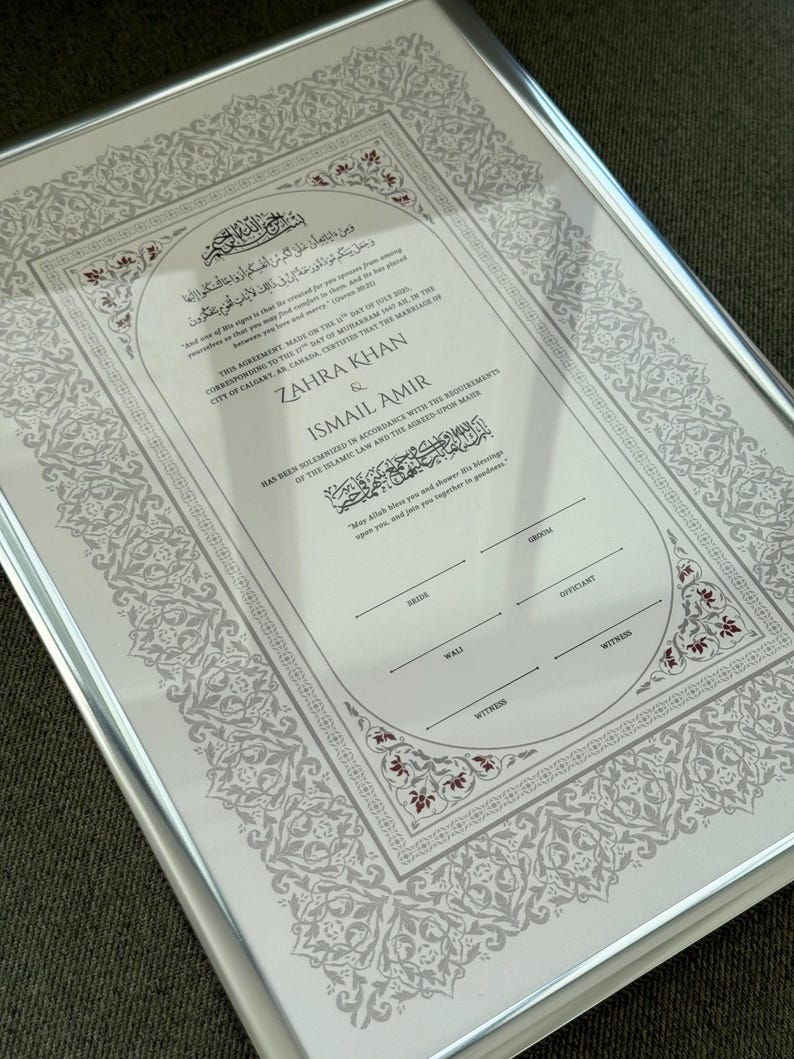 Custom Nikkah Contract Frame Nikkah Certificate Gold Islamic Wedding Certificate Muslim Wedding Gift Nikkah Feather Pen Katb Kitab Contract image 11
