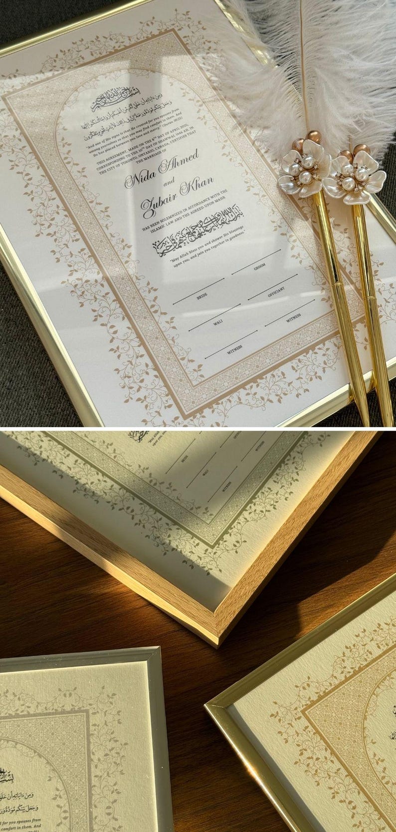 Framed Nikah Certificate Gold Frame Nikkah Contract
