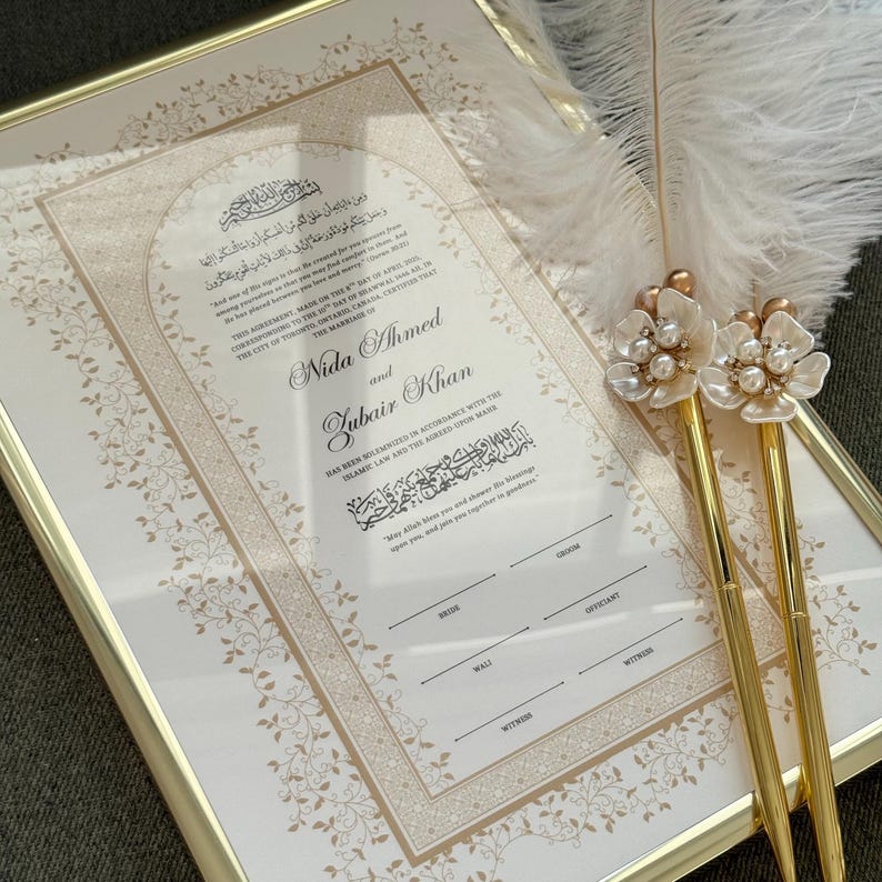Framed Nikah Certificate Gold Frame Nikkah Contract