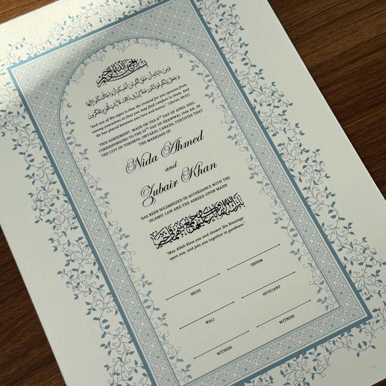 Framed Nikah Certificate Gold Frame Nikkah Contract Islamic Marriage Certificate Nikkah Gift Muslim Wedding Feather Pen Katb Kitab Contract image 16