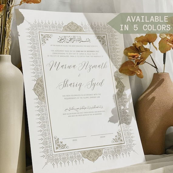 Luxury Nikah Nama Contract Digital Nikahnama Certificate Nikah Paper Katb Kitab Sign Islamic Wedding Certificate Digital Muslim Wedding