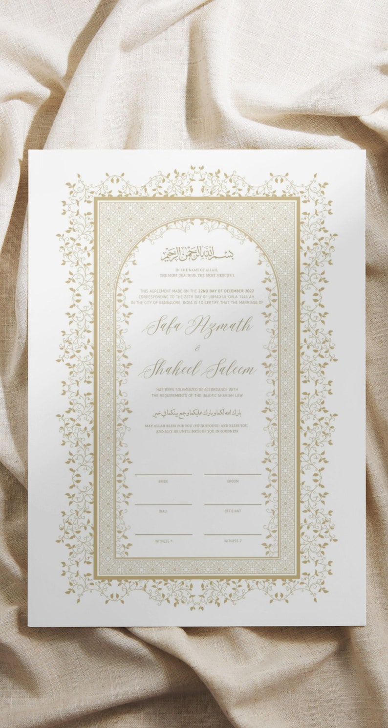 Islamic Marriage Contract Nikkah Certificate Digital Nikkah Contract