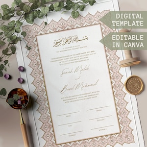Pink Nikkah Nama Template Nikkah Certificate Template Editable