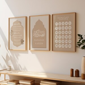 Conjunto de 3 carteles de Ramadán imprimibles Suhoor Iftar Dua Calendario de cuenta regresiva de Ramadán Decoración del hogar de Ramadán Conjunto de carteles de Dua Decoración de Ramadán Impresión islámica