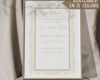 Aangepaste Nikkah-certificaat digitale download Nikkah-contract digitale Nikah Nama islamitische huwelijksakte moslim huwelijkscontract goud