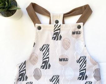 Wild One Slouchy Dungarees | 1st Birthday Romper, Wild One outfit, cake smash, First birthday gift, Safari baby, Jungle, Zebra, photoshoot