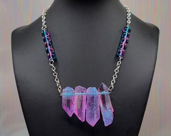 Pastel Quartz Crystal Necklace / Pink-Purple-Blue Pastel Quartz Crystal Necklace