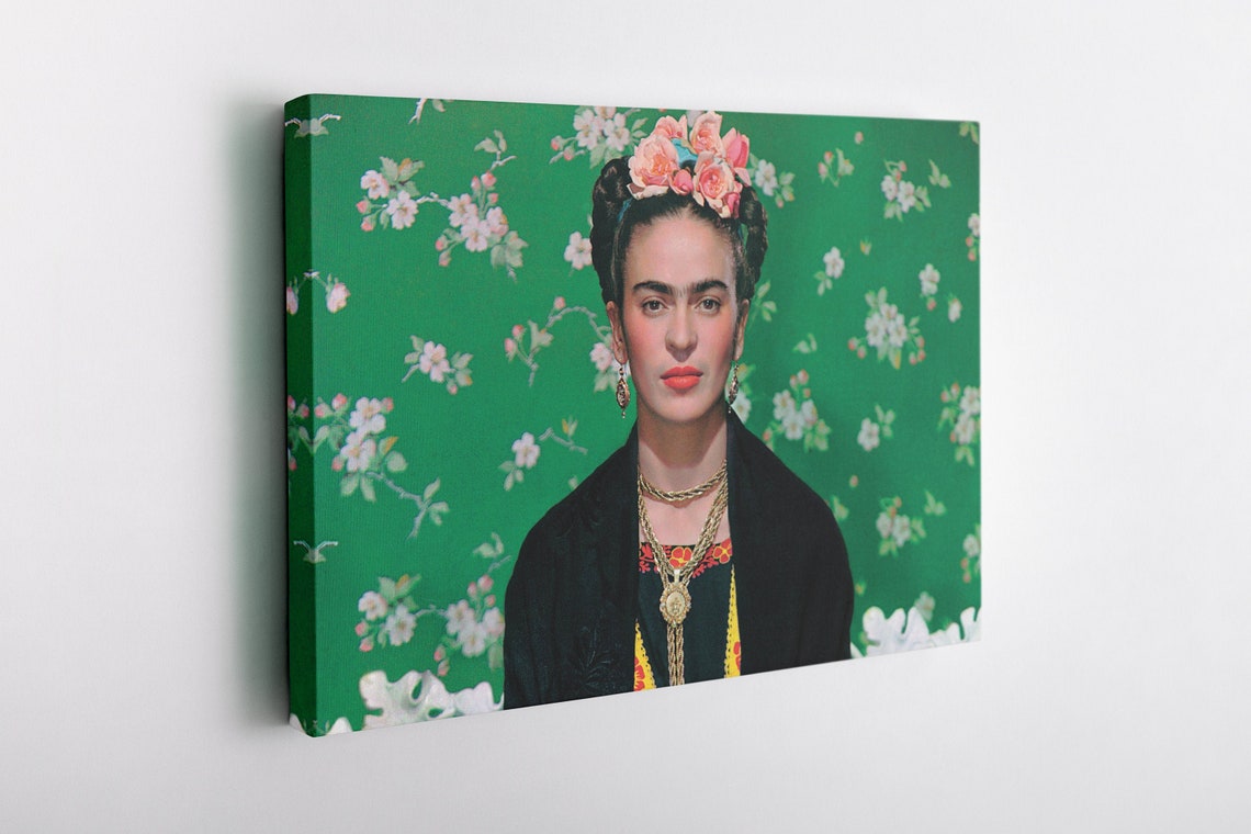 Frida Kahlo Poster Green and Flower Background Canvas Wall Art - Etsy UK