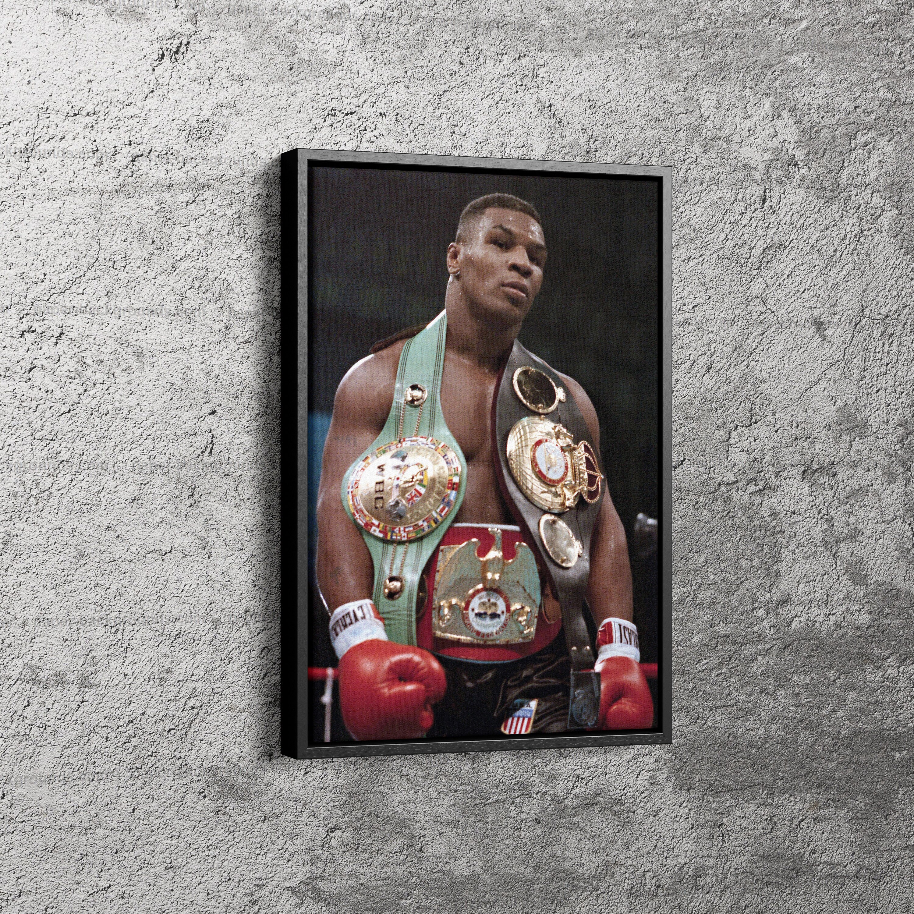 Mike Tyson With Belts Poster Boxing Canvas Wall Art Home Decor image