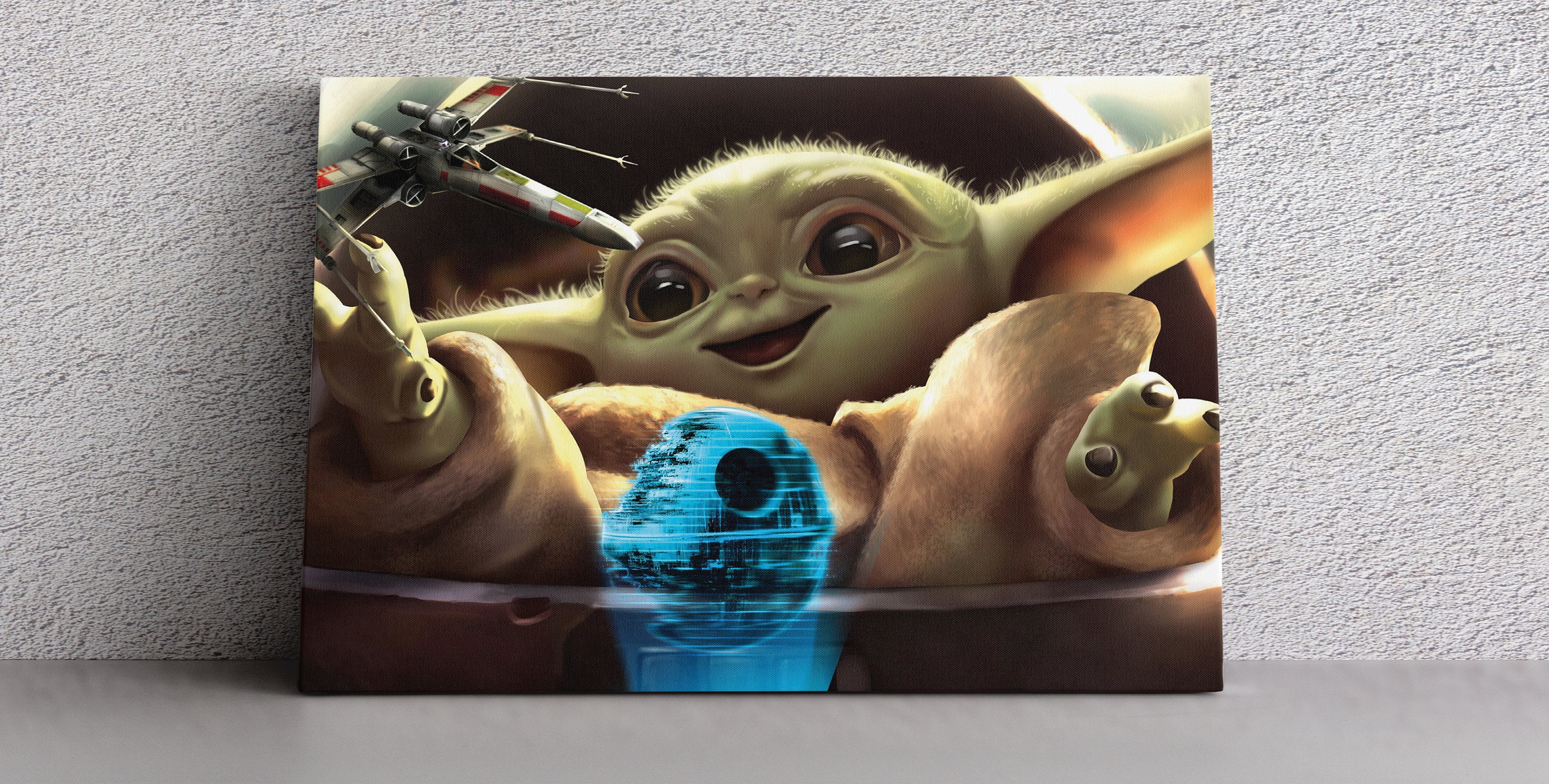 Star Wars Poster Baby Yoda Smiling Playing with Plane Wall Art Etsy
