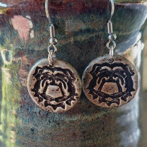 Handmade Ceramic Bulldog Dangle Pottery Earrings –Dog Lover Jewelry Gift