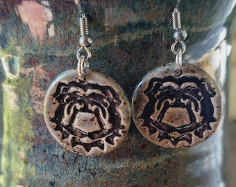 Bulldog Earrings Handmade Ceramic Dog Lover Gift Pet Lover Jewelry Statement Earrings